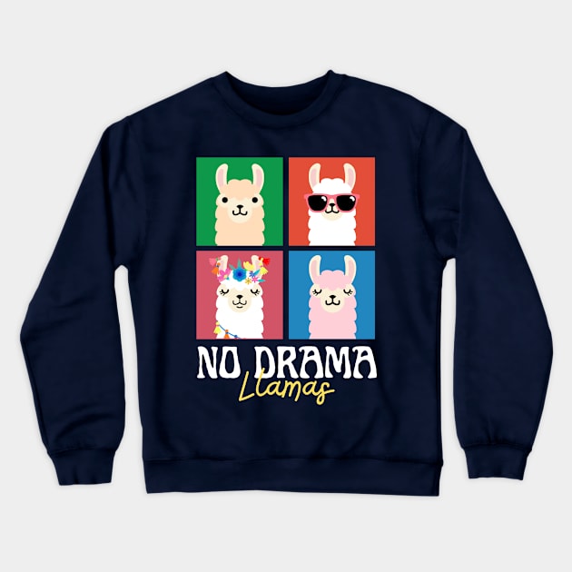 No Drama Llamas Squares Funny Vintage 70s Animal Lover Crewneck Sweatshirt by DetourShirts